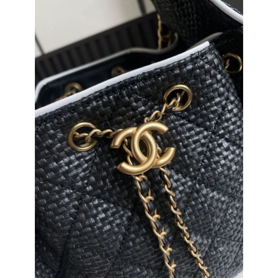 Falso Perfetto Borsa a mano Chanel 25 Mini Hobo AS5293 Rafia intrecciata Nero Imitazione Outlet Online