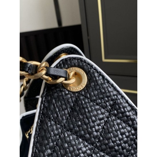 Falso Perfetto Borsa a mano Chanel 25 Mini Hobo AS5293 Rafia intrecciata Nero Imitazione Outlet Online