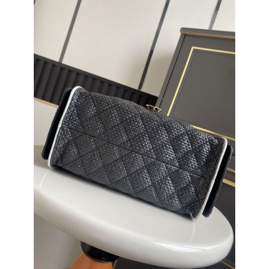 Falso Perfetto Borsa a mano Chanel 25 Mini Hobo AS5293 Rafia intrecciata Nero Imitazione Outlet Online