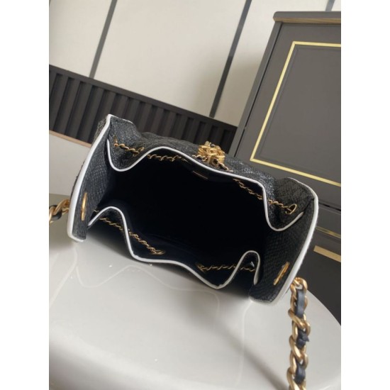 Falso Perfetto Borsa a mano Chanel 25 Mini Hobo AS5293 Rafia intrecciata Nero Imitazione Outlet Online