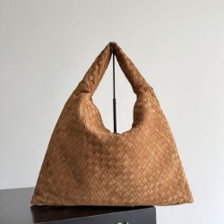 Falso Perfetto Borsa a tracolla Bottega Veneta Large Hop pelle scamosciata marrone Imitazione Outlet Online
