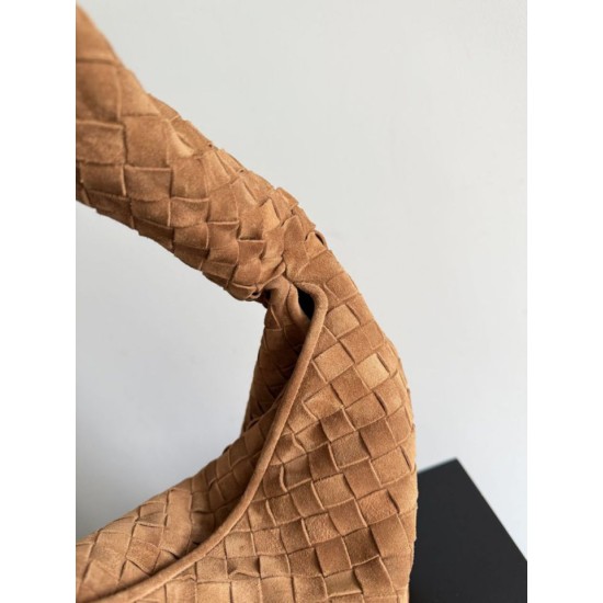 Falso Perfetto Borsa a tracolla Bottega Veneta Large Hop pelle scamosciata marrone Imitazione Outlet Online