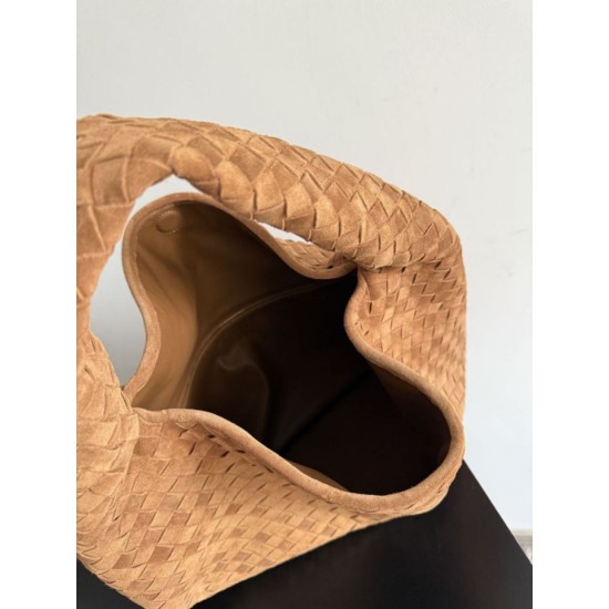 Falso Perfetto Borsa a tracolla Bottega Veneta Large Hop pelle scamosciata marrone Imitazione Outlet Online