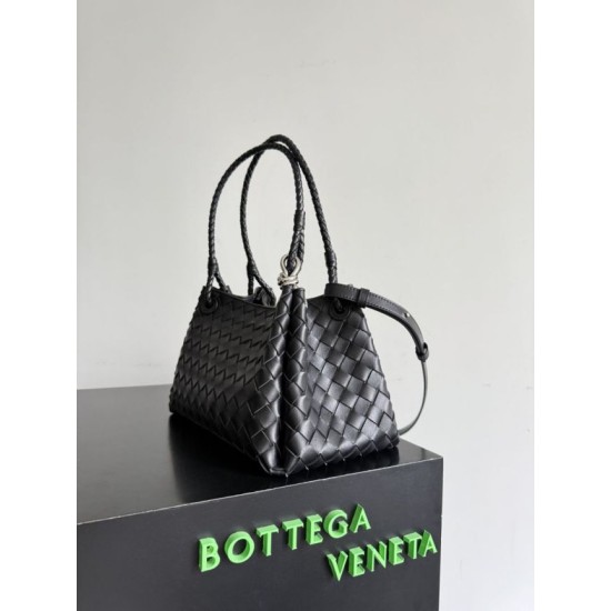 Falso Perfetto Borsa Bottega Veneta Parachute intrecciato nero Imitazione Outlet Online