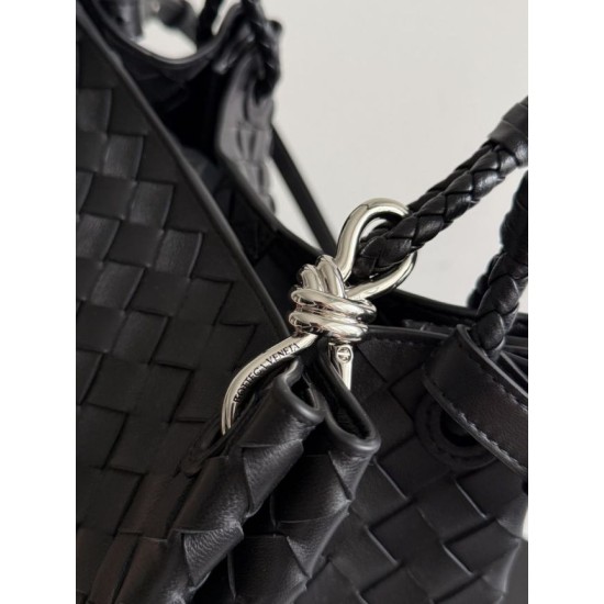Falso Perfetto Borsa Bottega Veneta Parachute intrecciato nero Imitazione Outlet Online
