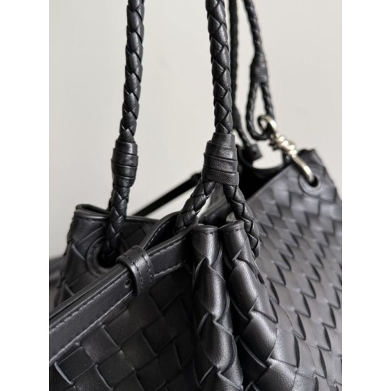 Falso Perfetto Borsa Bottega Veneta Parachute intrecciato nero Imitazione Outlet Online