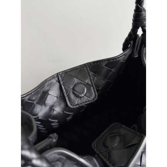 Falso Perfetto Borsa Bottega Veneta Parachute intrecciato nero Imitazione Outlet Online