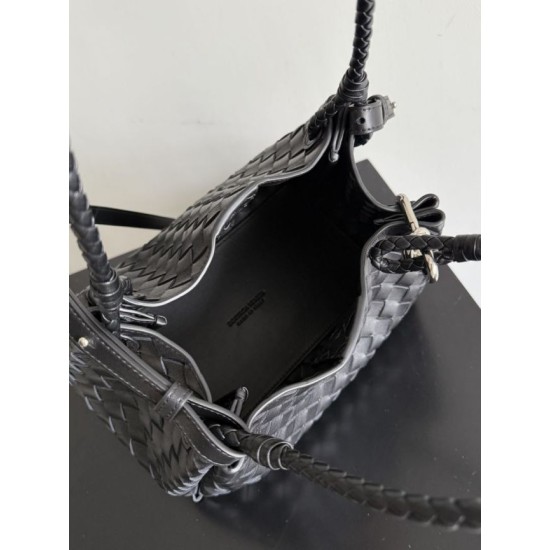 Falso Perfetto Borsa Bottega Veneta Parachute intrecciato nero Imitazione Outlet Online