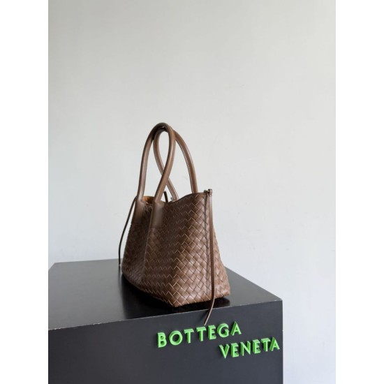 Falso Perfetto Borsa tote reversibile Bottega Veneta Pinacoteca intrecciato Marrone Imitazione Outlet Online