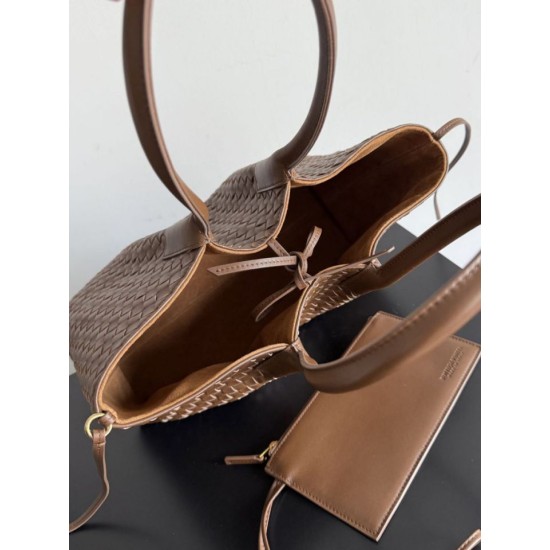 Falso Perfetto Borsa tote reversibile Bottega Veneta Pinacoteca intrecciato Marrone Imitazione Outlet Online