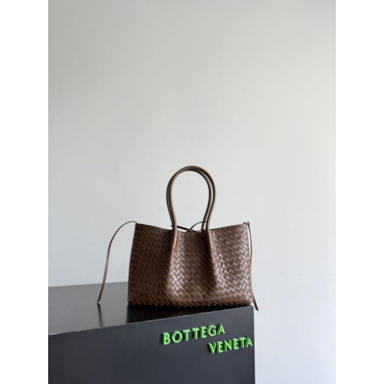 Falso Perfetto Borsa tote reversibile Bottega Veneta Pinacoteca intrecciato Marrone Imitazione Outlet Online