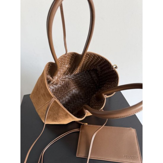 Falso Perfetto Borsa tote reversibile Bottega Veneta Pinacoteca intrecciato Marrone Imitazione Outlet Online