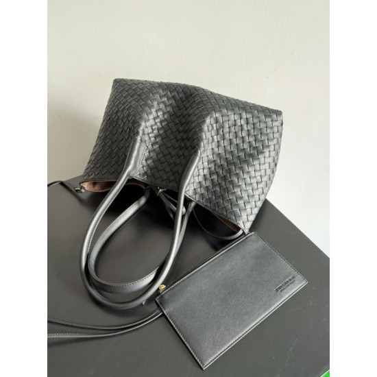 Falso Perfetto Borsa tote reversibile Bottega Veneta Pinacoteca intrecciato Nero Imitazione Outlet Online