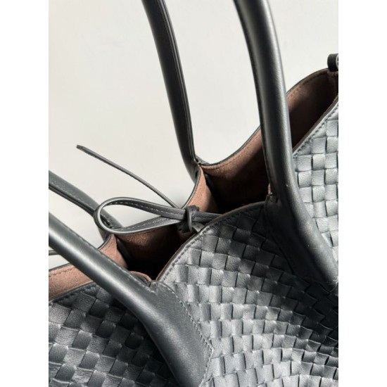 Falso Perfetto Borsa tote reversibile Bottega Veneta Pinacoteca intrecciato Nero Imitazione Outlet Online