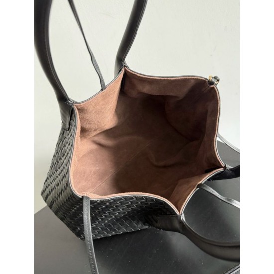 Falso Perfetto Borsa tote reversibile Bottega Veneta Pinacoteca intrecciato Nero Imitazione Outlet Online
