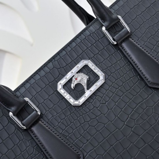 Falso Perfetto Borsa a tracolla Stefano Ricci con aquila in metallo e motivo coccodrillo nero Imitazione Outlet Online