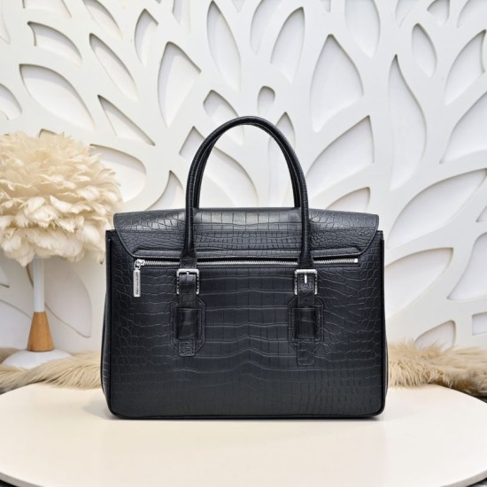Falso Perfetto Borsa da lavoro da uomo Stefano Ricci in stampa coccodrillo opaca Nero Imitazione Outlet Online