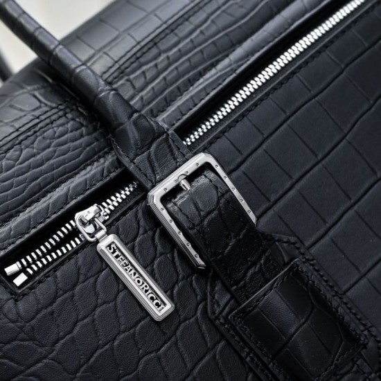Falso Perfetto Borsa da lavoro da uomo Stefano Ricci in stampa coccodrillo opaca Nero Imitazione Outlet Online