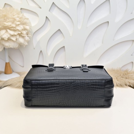 Falso Perfetto Borsa da lavoro da uomo Stefano Ricci in stampa coccodrillo opaca Nero Imitazione Outlet Online