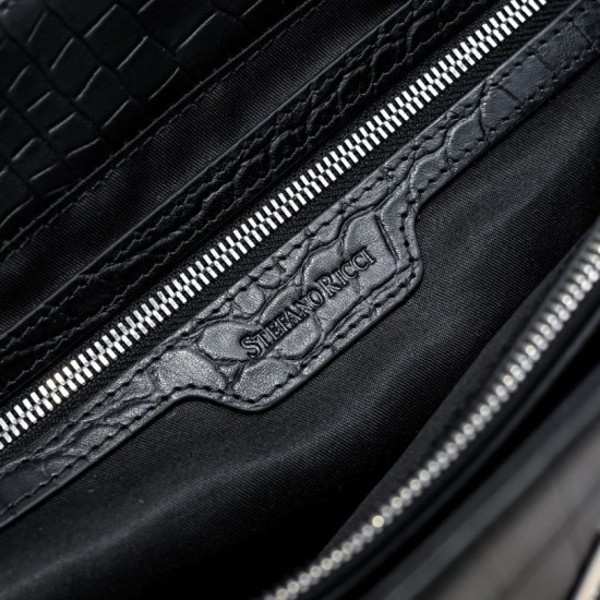 Falso Perfetto Borsa da lavoro da uomo Stefano Ricci in stampa coccodrillo opaca Nero Imitazione Outlet Online