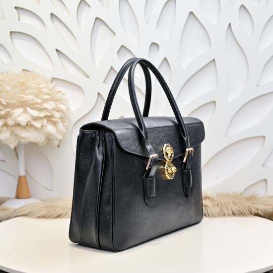 Falso Perfetto Borsa da lavoro da uomo Stefano Ricci oro stampa coccodrillo opaca Nero Imitazione Outlet Online