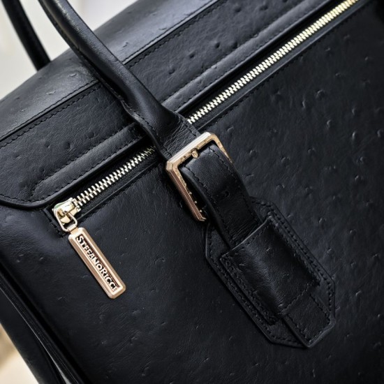Falso Perfetto Borsa da lavoro da uomo Stefano Ricci oro stampa coccodrillo opaca Nero Imitazione Outlet Online