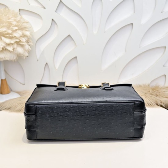 Falso Perfetto Borsa da lavoro da uomo Stefano Ricci oro stampa coccodrillo opaca Nero Imitazione Outlet Online