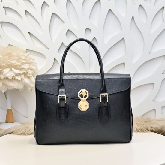 Falso Perfetto Borsa da lavoro da uomo Stefano Ricci oro stampa coccodrillo opaca Nero Imitazione Outlet Online