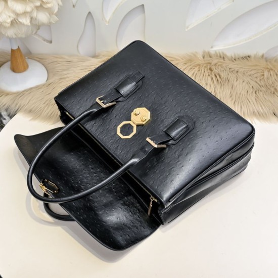 Falso Perfetto Borsa da lavoro da uomo Stefano Ricci oro stampa coccodrillo opaca Nero Imitazione Outlet Online