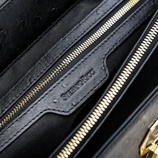 Falso Perfetto Borsa da lavoro da uomo Stefano Ricci oro stampa coccodrillo opaca Nero Imitazione Outlet Online