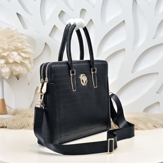 Falso Perfetto Borsa business Stefano Ricci Stampa coccodrillo Nero Imitazione Outlet Online