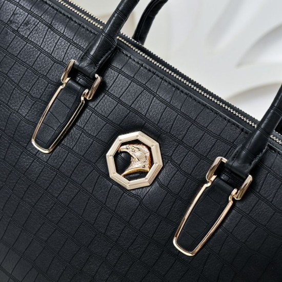 Falso Perfetto Borsa business Stefano Ricci Stampa coccodrillo Nero Imitazione Outlet Online