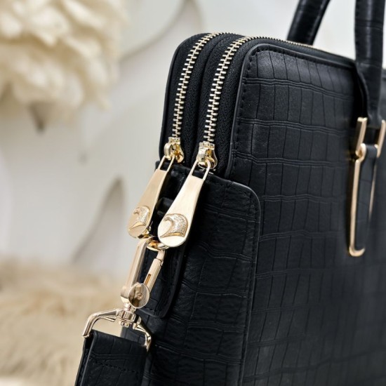 Falso Perfetto Borsa business Stefano Ricci Stampa coccodrillo Nero Imitazione Outlet Online