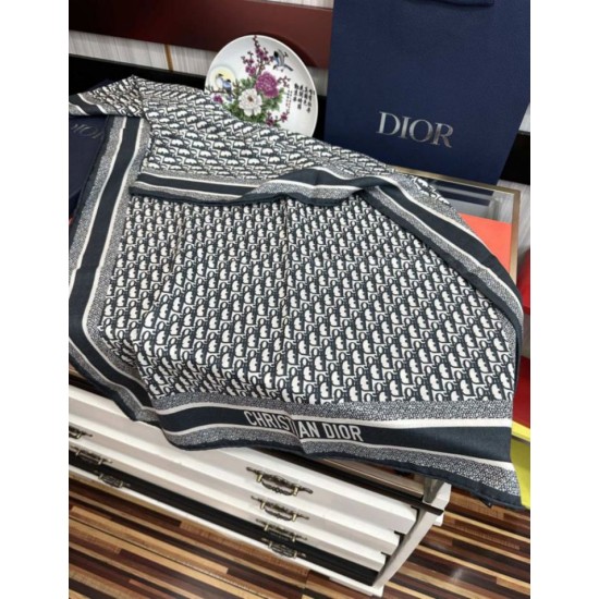 Premio Replica Sciarpa Dior Oblique misto cashmere blu navy 65x185 Imitazione Outlet