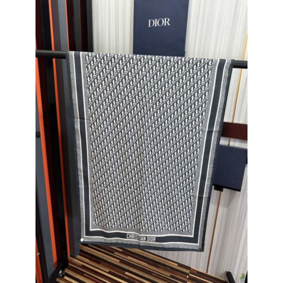 Premio Replica Sciarpa Dior Oblique misto cashmere blu navy 65x185 Imitazione Outlet