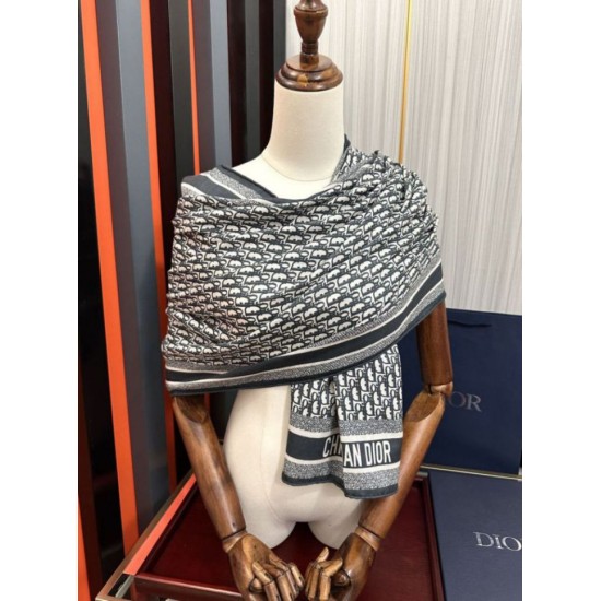 Premio Replica Sciarpa Dior Oblique misto cashmere blu navy 65x185 Imitazione Outlet