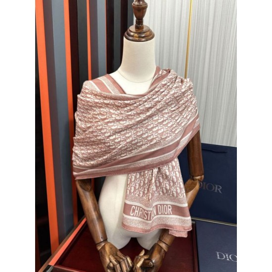Premio Replica Sciarpa Dior Oblique misto cashmere Rosa 65x185 Imitazione Outlet