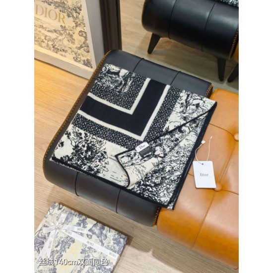 Premio Replica Sciarpa quadrata twill di seta e cashmere Dior Toile de Jouy Sauvage Nero 140 x 140 Imitazione Outlet