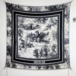 Premio Replica Sciarpa quadrata twill di seta e cashmere Dior Toile de Jouy Sauvage Nero 140 x 140 Imitazione Outlet