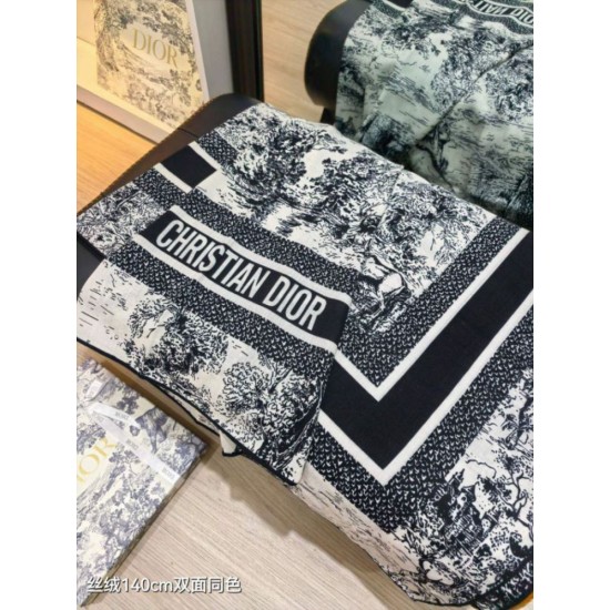 Premio Replica Sciarpa quadrata twill di seta e cashmere Dior Toile de Jouy Sauvage Nero 140 x 140 Imitazione Outlet