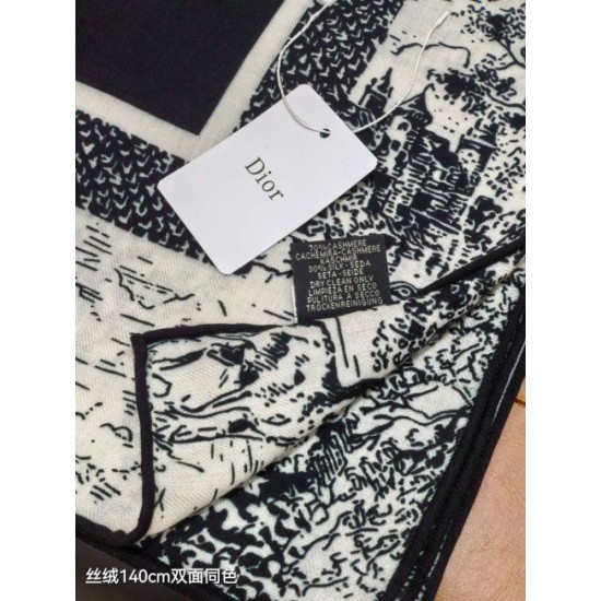 Premio Replica Sciarpa quadrata twill di seta e cashmere Dior Toile de Jouy Sauvage Nero 140 x 140 Imitazione Outlet