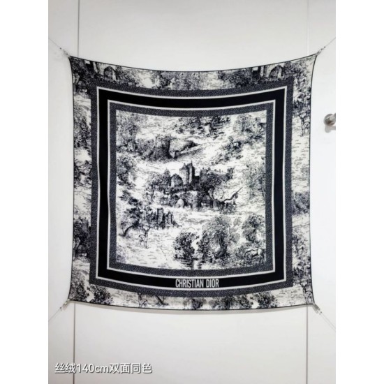 Premio Replica Sciarpa quadrata twill di seta e cashmere Dior Toile de Jouy Sauvage Nero 140 x 140 Imitazione Outlet