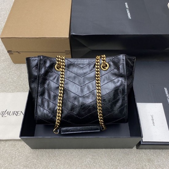 Premio Replica Borse YSL Saint Laurent Niki piccola shopping pelle bovina oliata e cerata nera Imitazione Outlet