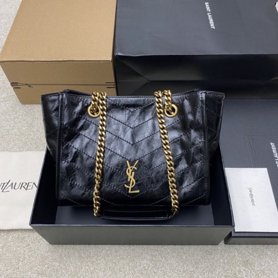 Premio Replica Borse YSL Saint Laurent Niki piccola shopping pelle bovina oliata e cerata nera Imitazione Outlet
