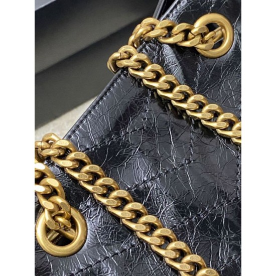 Premio Replica Borse YSL Saint Laurent Niki piccola shopping pelle bovina oliata e cerata nera Imitazione Outlet