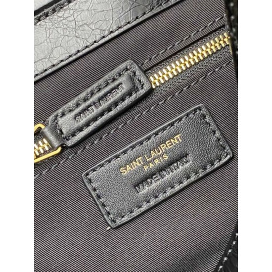 Premio Replica Borse YSL Saint Laurent Niki piccola shopping pelle bovina oliata e cerata nera Imitazione Outlet