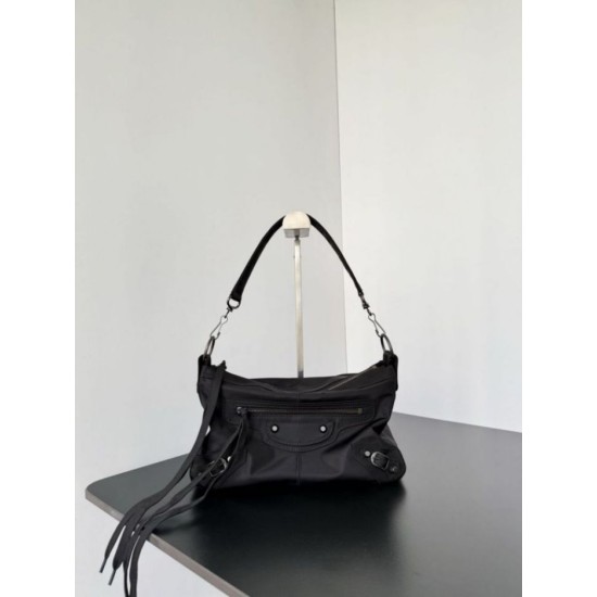 Premio Replica Borsa a tracolla piccola Balenciaga Le City Moto nylon nera Imitazione Outlet