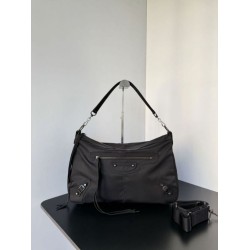 Premio Replica Borsa a tracolla media Balenciaga Le City Moto in nylon nero Imitazione Outlet