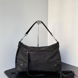 Premio Replica Borsa a tracolla media Balenciaga Le City Moto in nylon nero Imitazione Outlet