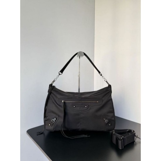 Premio Replica Borsa a tracolla media Balenciaga Le City Moto in nylon nero Imitazione Outlet